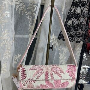 Made in India pink palm tree beaded shoulder bag